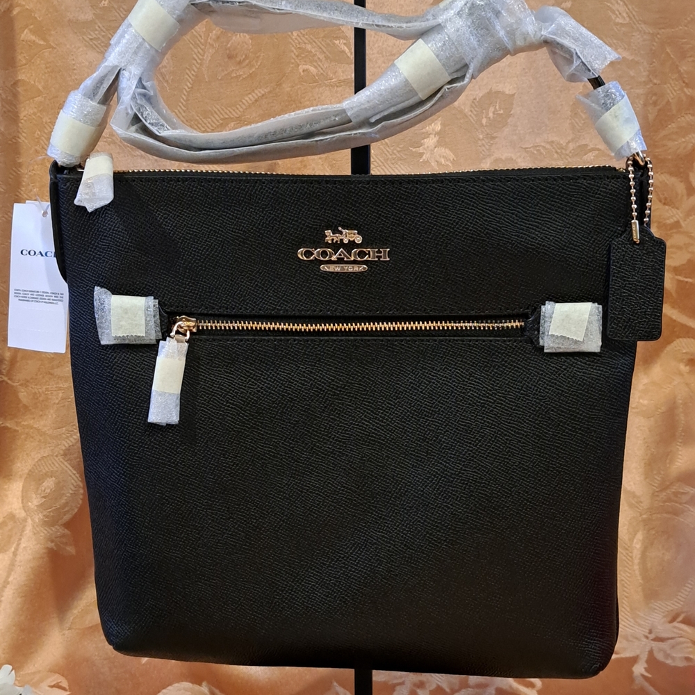 NEW Coach Black Leather Rowan File Bag with Gold Hardware C1556